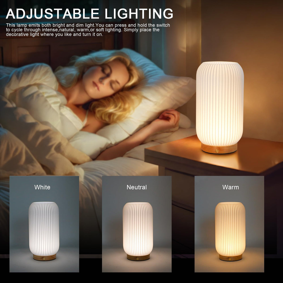 Ribbad Bordslampa i Opalvitt – alternativ bild 1