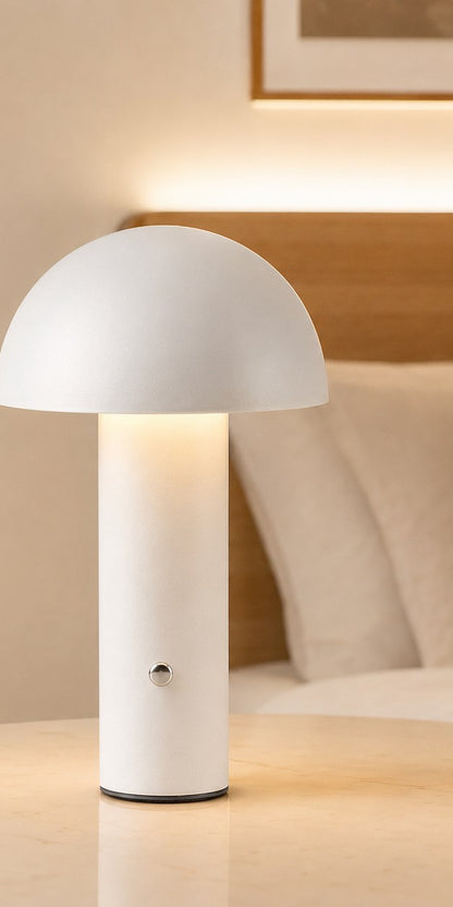 Vit svampbordslampa på sängbord